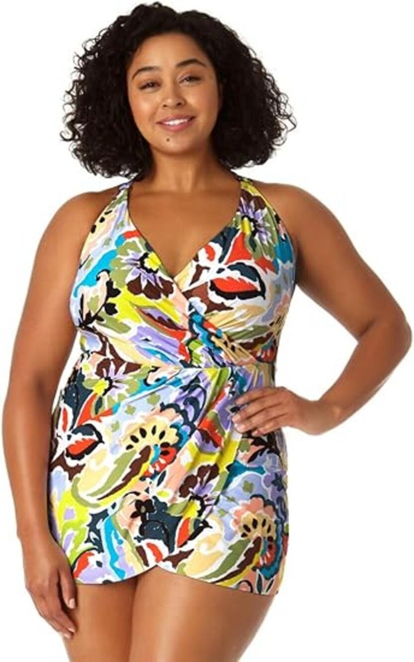 NWT Anne Cole Floral Tummy Control One Piece Swim Bathing Suit Dress Women's 20W